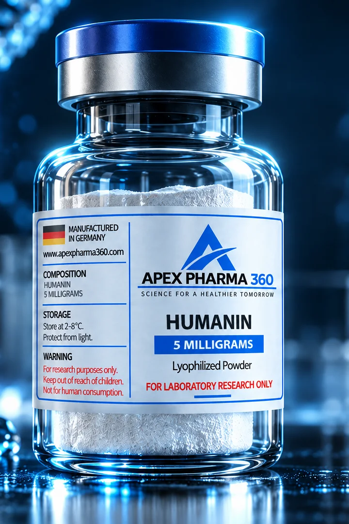Apex Pharma 360® educational vial visualization labeled Humanin
