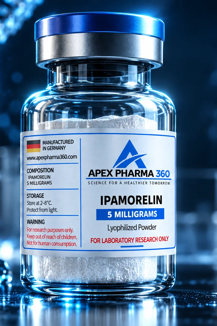 Apex Pharma 360® educational vial visualization labeled Ipamorelin