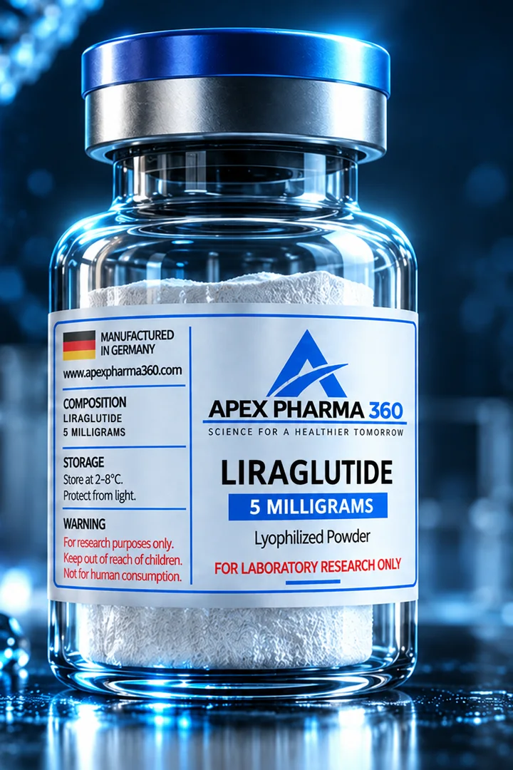 Apex Pharma 360® educational vial visualization labeled Liraglutide
