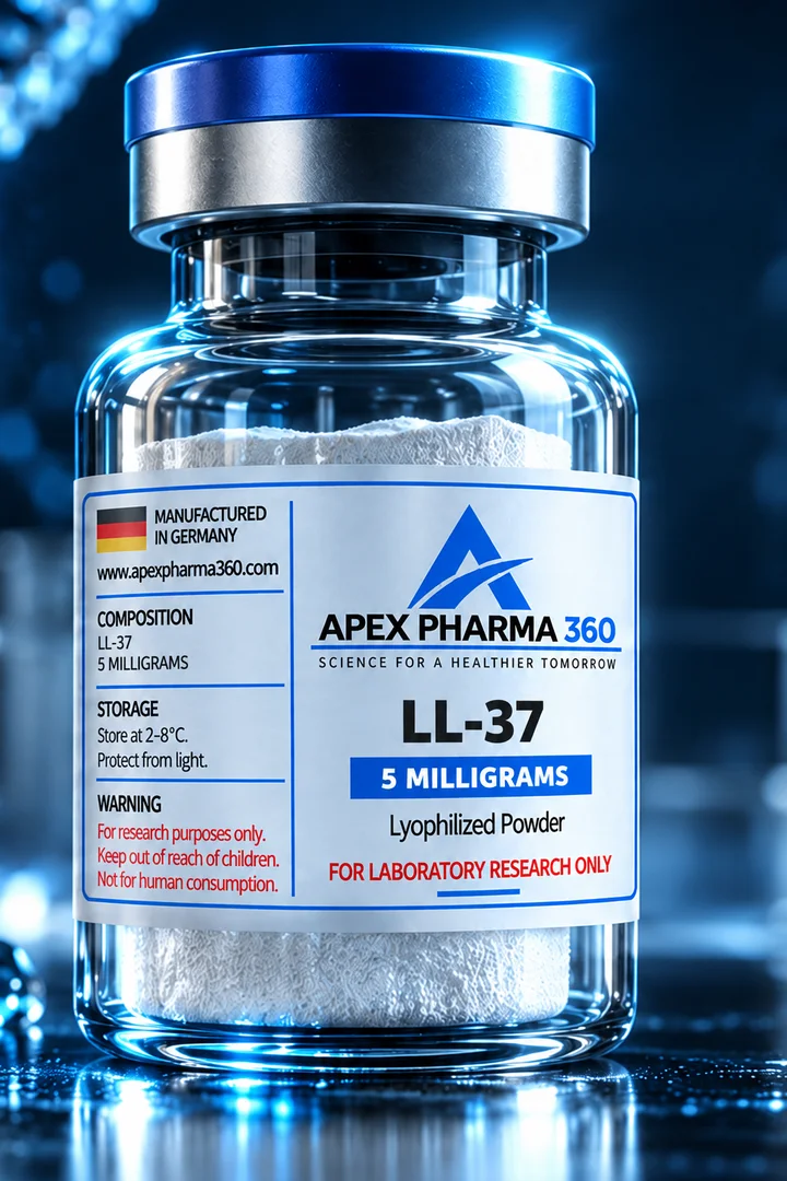 Apex Pharma 360® educational vial visualization labeled LL-37