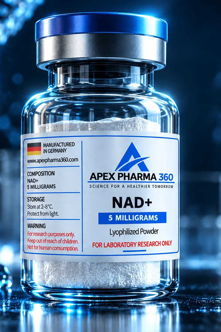 Apex Pharma 360® educational vial visualization labeled NAD+