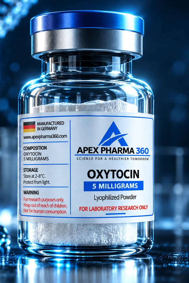 Apex Pharma 360® educational vial visualization labeled Oxytocin