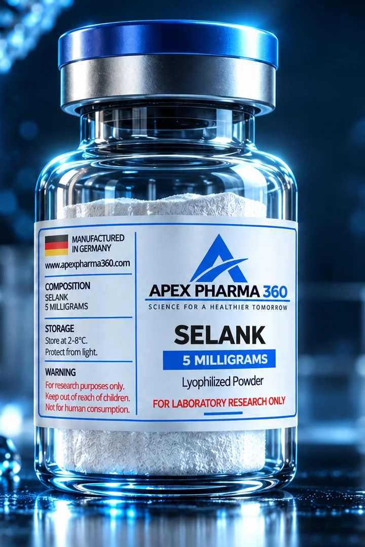 Apex Pharma 360® educational vial visualization labeled Selank
