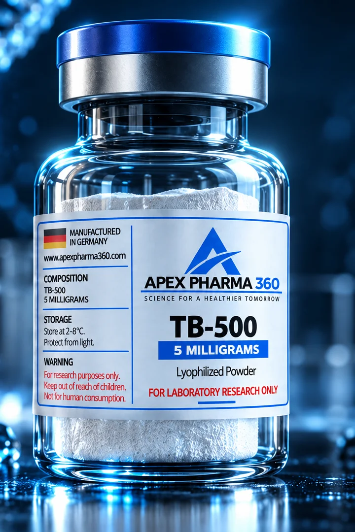 Apex Pharma 360® educational vial visualization labeled TB-500