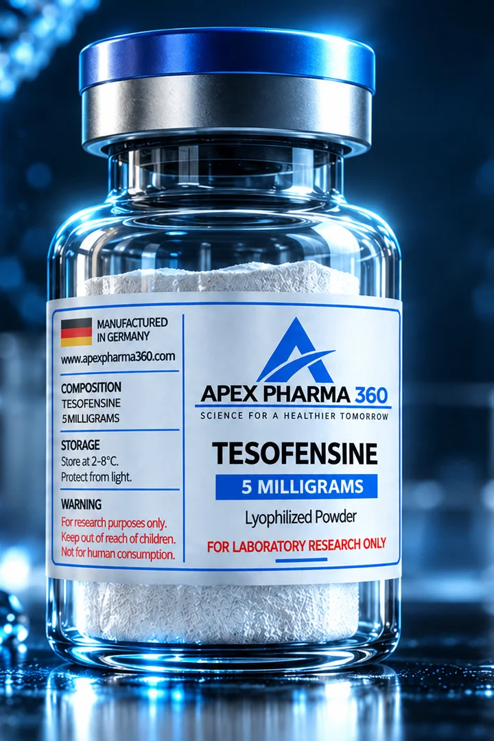 Apex Pharma 360® educational vial visualization labeled Tesofensine