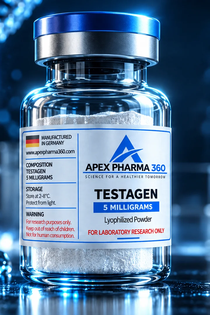 Apex Pharma 360® educational vial visualization labeled Testagen