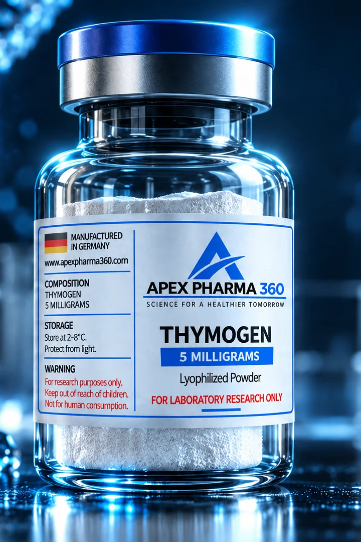 Apex Pharma 360® educational vial visualization labeled Thymogen