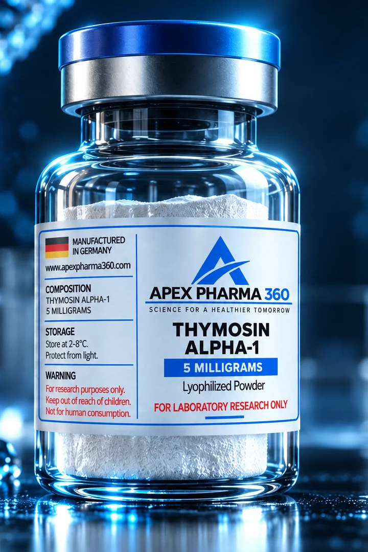 Apex Pharma 360® educational vial visualization labeled Thymosin Alpha-1
