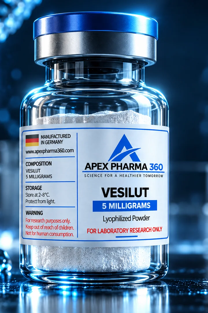 Apex Pharma 360® educational vial visualization labeled Vesilut