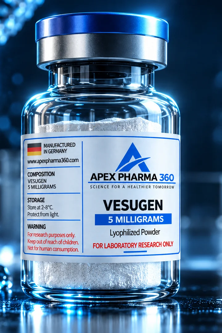 Apex Pharma 360® educational vial visualization labeled Vesugen