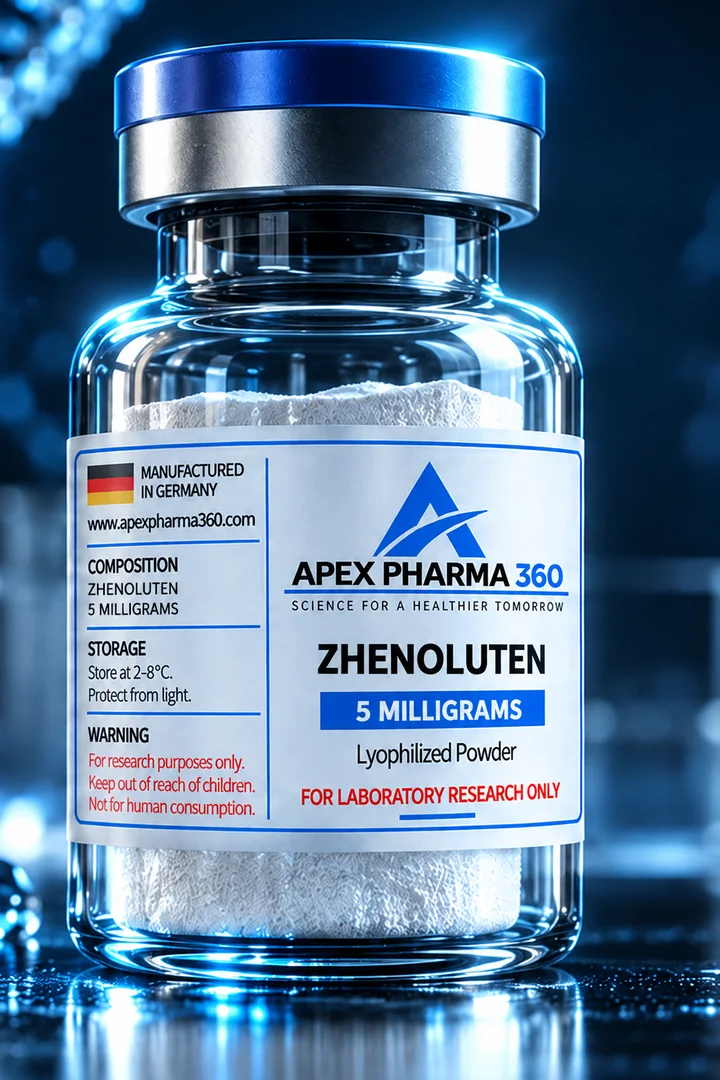Apex Pharma 360® educational vial visualization labeled Zhenoluten